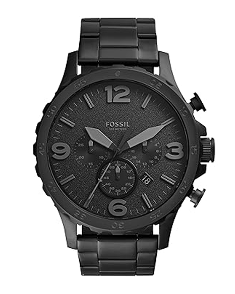 Fossil Nate Chronograph Analog Black Dial Grey Band Men's Stainless Steel Watch