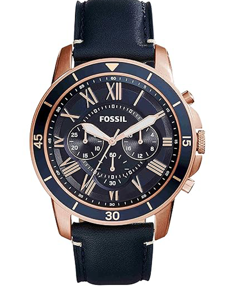 Fossil Men Leather Grant Sport Analog Blue Dial Watch