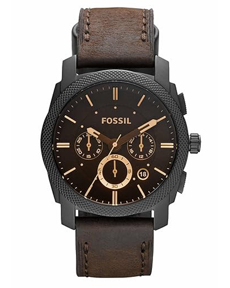 Fossil Men Leather Machine Analog Black Dial Watch