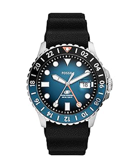 Fossil Blue GMT Black Quartz Silicone Watch